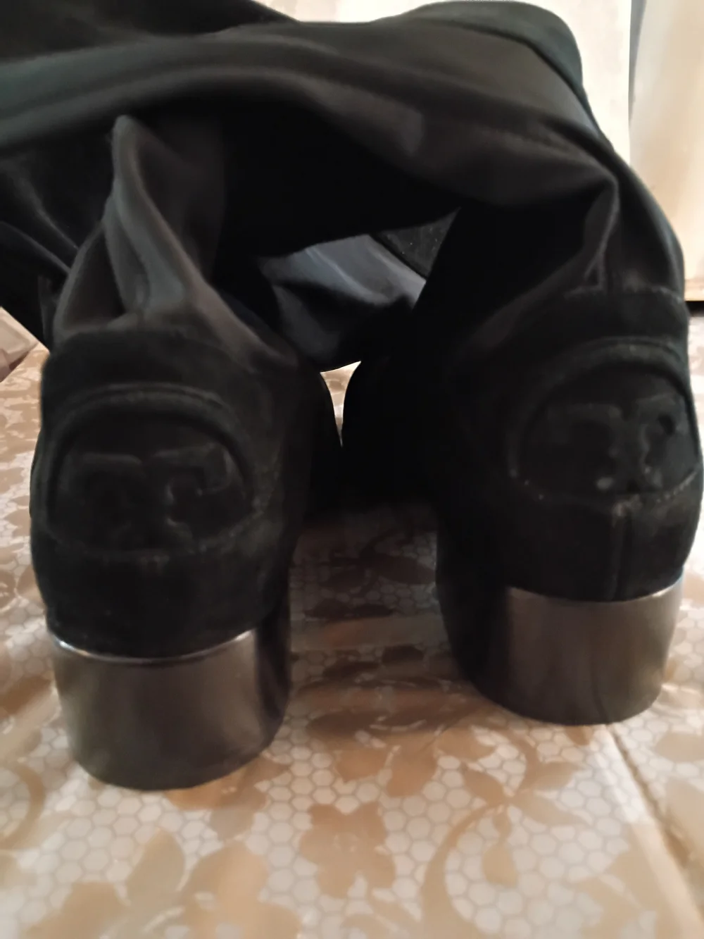 TORY BURCH Caitlin Black Leather Suede Stretch Over The Knee Riding Boots Sz 8